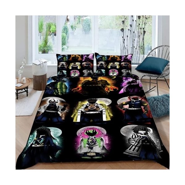 Housse de Couette 240 X 260 - Demon Slayer Manga Parure de Lit en Microfibre zippée Adulte 2 Personnes avec Fermeture éclair,