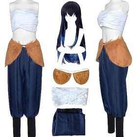 MIGUOO Anime Demon Slayer Cosplay Costume Hashibira Inosuke Halloween Party Set Perruque Suit,L 