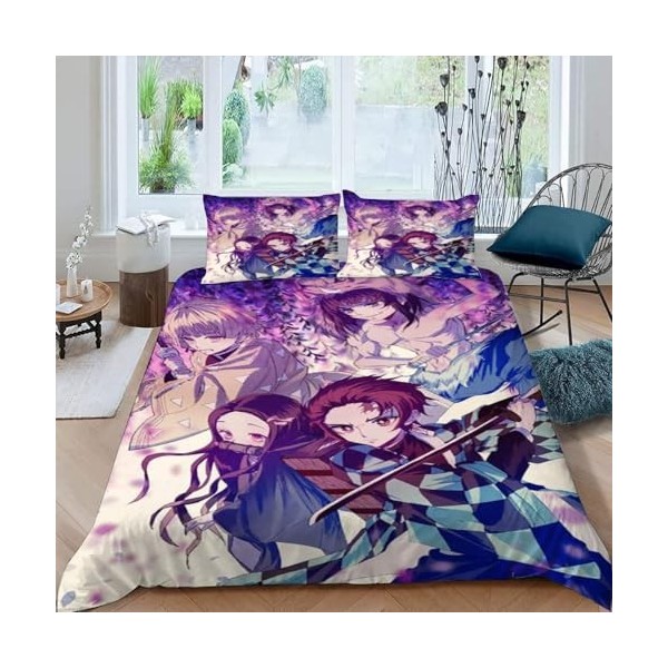 Housse de Couette 240 X 260 avec 2 Taies doreiller 50x75 cm - Demon Slayer Parure de Lit 240 x 260 cm - Ensembles de Housses
