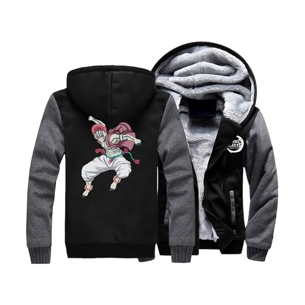 JUVENIL Dem-on Slay-er Veste Hiver Homme,Blousons Patchwork Entièrement Zippé,Manteaux Chaude Epaisse,pour Automne Sports-Bla