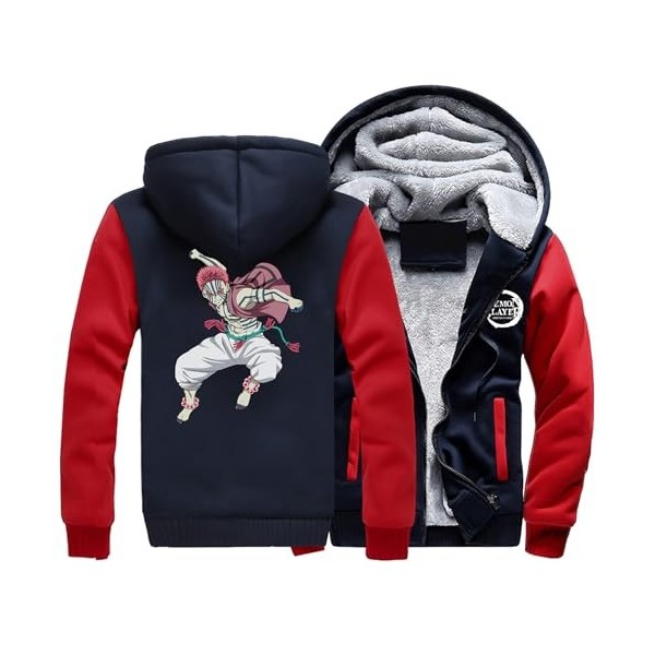 JUVENIL Dem-on Slay-er Veste Hiver Homme,Blousons Patchwork Entièrement Zippé,Manteaux Chaude Epaisse,pour Automne Sports-Bla