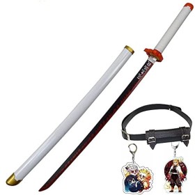 Uvency Démon Slayer Lame Rengoku Kyoujurou Cos Épées En Bois Amoureux de LAnime Cosplay Katanas Arme Bois Épée Objets de Col