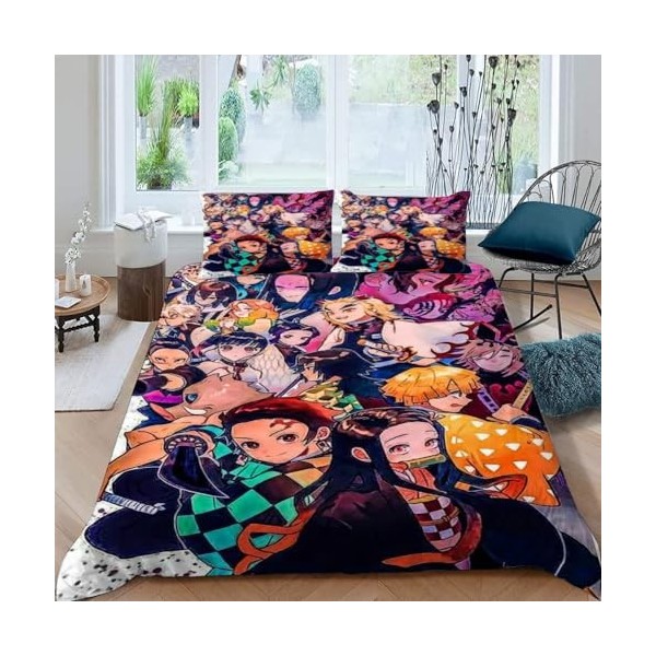 Housse de Couette 240 X 260 - Poster Demon Slayer Parure de Lit en Microfibre zippée Adulte 2 Personnes avec Fermeture éclair