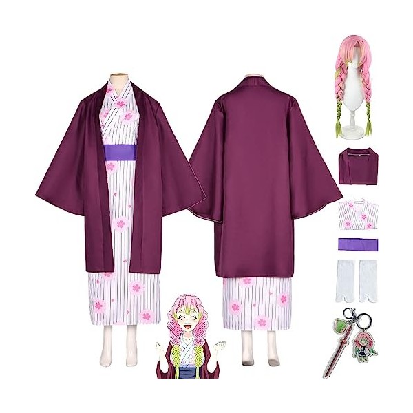 Tjmiaohao Anime Demon Slayer Kanroji Mitsuri Cosplay Costume Outfit Kimetsu No Yaiba Kimono Cape Perruque Ensemble Complet Ha