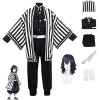 Rcrllya Anime Démon Slayer Cosplay Costume pour Iguro Obanai Tenue Fête Dhalloween Kimono Rayure Uniforme avec Perruque Oba