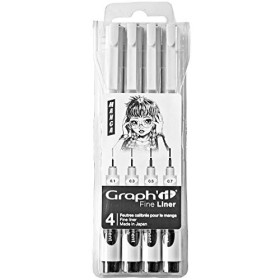 GRAPHIT Fine Liner pochette de 4 feutres à pointes calibrées encre pigmentée à base d’eau résistante à la lumière et au gomm
