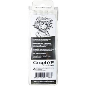 GRAPHIT Fine Liner pochette de 4 feutres à pointes calibrées encre pigmentée à base d’eau résistante à la lumière et au gomm