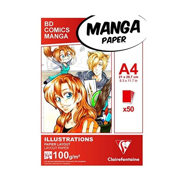 Clairefontaine 94042C Bloc Encollé Papier Manga et Illustration - 50 Feuilles Papier Dessin Blanc Extra Lisse A4 21x29,7 cm 1