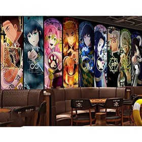 Papier peint Anime Manga Demon Slayer Couleur 3D Garçons Chambre Internet Café Gym Fond Décoration Murale-208*146CM
