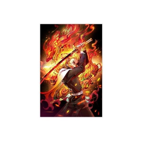 Kyojuro Rengoku Demon Slayer Poster sur toile pour chambre à coucher, bureau, chambre, cadeau, style cadre 40 x 60 cm