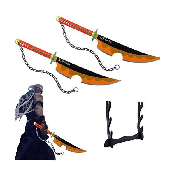 2pcs Anime Samurai Epée Demon Slayer avec Porte-Couteau À 3 Niveaux,Uzui Tengen Anime Samouraï Epée Bois Katana Épée Prop Dem