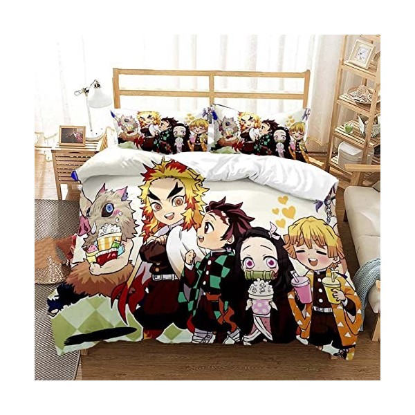 Torchic Sets de Housses de couettes Dessin animé Anime Demon Slayer Couleur 3D Doux et Confortable 3 pièces avec 2 taies dor