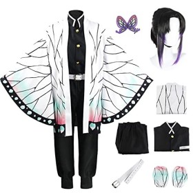 YEAJION Femme Costume de Kochou Shinobu avec Accessoires Set Déguisement de Demon Slayer Anime Cosplay Costume Kimono Hallowe