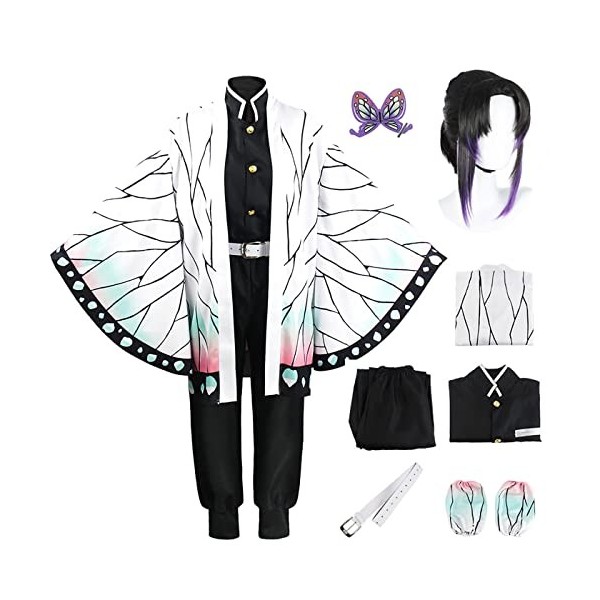YEAJION Femme Costume de Kochou Shinobu avec Accessoires Set Déguisement de Demon Slayer Anime Cosplay Costume Kimono Hallowe
