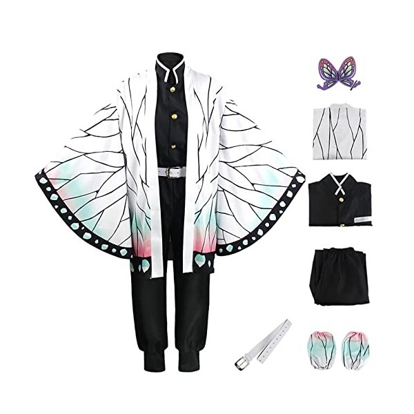 YEAJION Femme Costume de Kochou Shinobu avec Accessoires Set Déguisement de Demon Slayer Anime Cosplay Costume Kimono Hallowe
