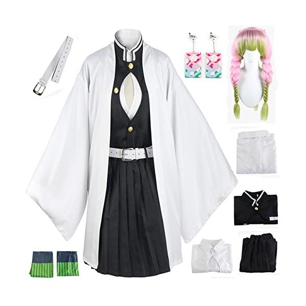 Foanja Kanroji Mitsuri Déguisement Enfant Adulte Cosplay Demon Slayer Anime Complet Uniforme Robe et Chaussettes Boucles dor