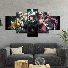MUICIN Demon Slayer Poster Canvas Pictures 5 Panneaux muraux Impressions sur toile Salon moderne Chambre Décoration murale Ho