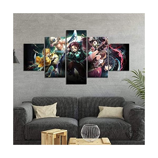 MUICIN Demon Slayer Poster Canvas Pictures 5 Panneaux muraux Impressions sur toile Salon moderne Chambre Décoration murale Ho