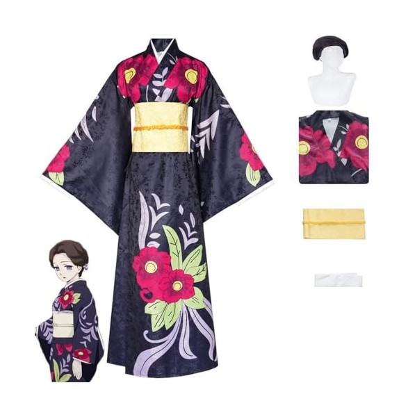 NIKKHO Costume de jeu de rôle tueur de démons, personnage danime Tamayo cosplay kimono set, Halloween Rave party uniforme av