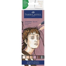 Faber-Castell 164809 - Goldfaber Sketch Marker Manga, étui de 6 marqueurs à alcool avec pointe Brush et pointe Fineliner