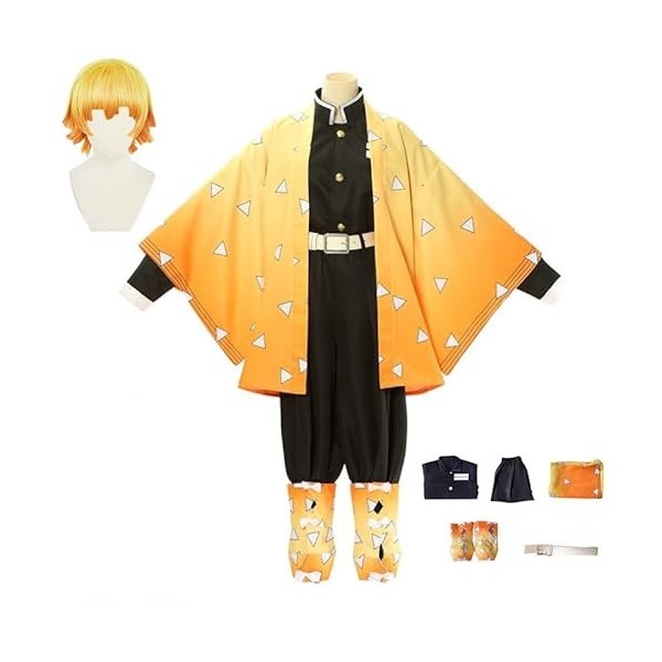 Rcrllya Anime Démon Slayer Kimetsu no Yaiba Agatsuma Zenitsu Cosplay Costume Femmes Kimono Uniforme Halloween Fête De Noël vê