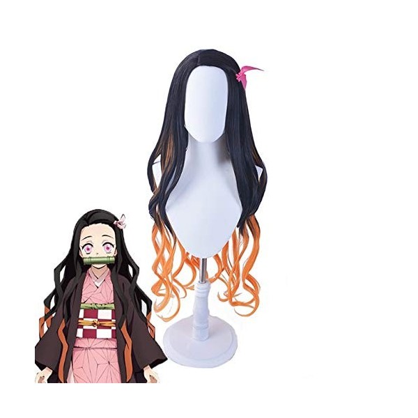 Demon Slayer Kimetsu No Yaiba Nezuko Kamado Cosplay perruques noir Orange résistant à la chaleur synthétique perruque de chev