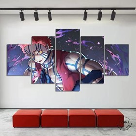 VEYEBZ Peinture sur Toile 5 Pièces Art Mural Slayer De Démon Anime,Akaza 5 Panneaux Impression sur Toile 150×80cm Avec Cadre 