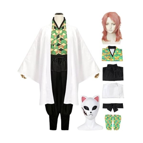 Costume de cosplay Demon Slayer Sabito avec masque de perruque, uniformes danime Kimetsu no Yaiba, tenue de fête dHalloween