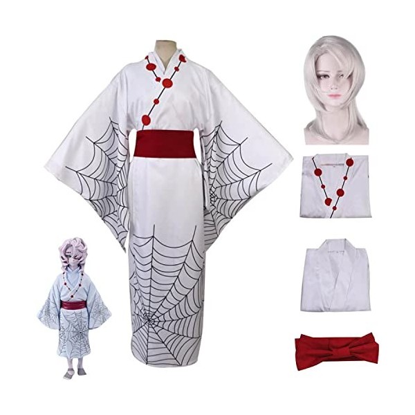 FIOOHG Femme Demon Slayer Cosplay Costume Araignée Rui Kimono Outfit Ruis Sister Mom Robe Costume Kimetsu No Yaiba Ensemble 