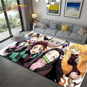YZGAH Demon Slayer Imprimé Tapis De Salle De Bain Dessin Animé Imprimé Tapis De Sol De Porte Antidérapant G3734 120X160Cm
