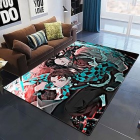 YZGAH Demon Slayer 3D Imprimé Tapis De Sol Grand Doux Flanelle Intérieur Salon Anime Rôle Tapis pour Adultes I2393 120X160Cm