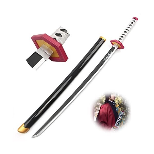 AGENCO Cosplay Demon Slayer Sword Tanjiro Giyuu Épée en Bois Samurai Sword Toy Katana Sword Demon Slayer Prop Couteau Tanjiro