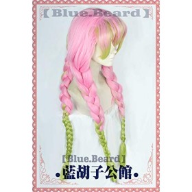 Demon Slayer Kanroji Mitsuri Cosplay perruque Kimetsu No Yaiba Costume Long rose mixte vert tresse partie postiche + casquett