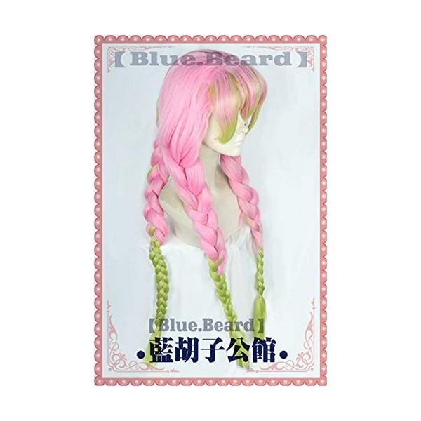 Demon Slayer Kanroji Mitsuri Cosplay perruque Kimetsu No Yaiba Costume Long rose mixte vert tresse partie postiche + casquett