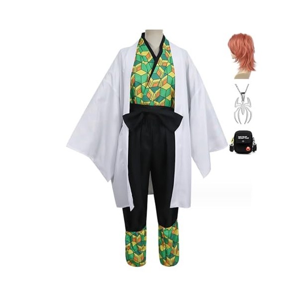 Anime Demon Slayer Sabito Cosplay Vêtements Avec Collier et Sac Accessoires De Perruque Ensemble De Kimonos Habillage De Fête