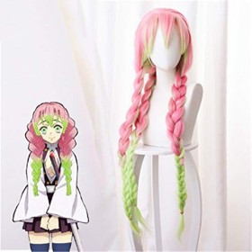 Démon Slayer: Kimetsu No Yaiba Cosplay perruque Kanroji Mitsuri vert rose coloré cheveux tresses synthétique cheveux perruque