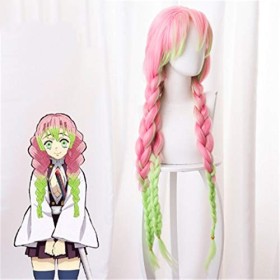 Démon Slayer: Kimetsu No Yaiba Cosplay perruque Kanroji Mitsuri vert rose coloré cheveux tresses synthétique cheveux perruque