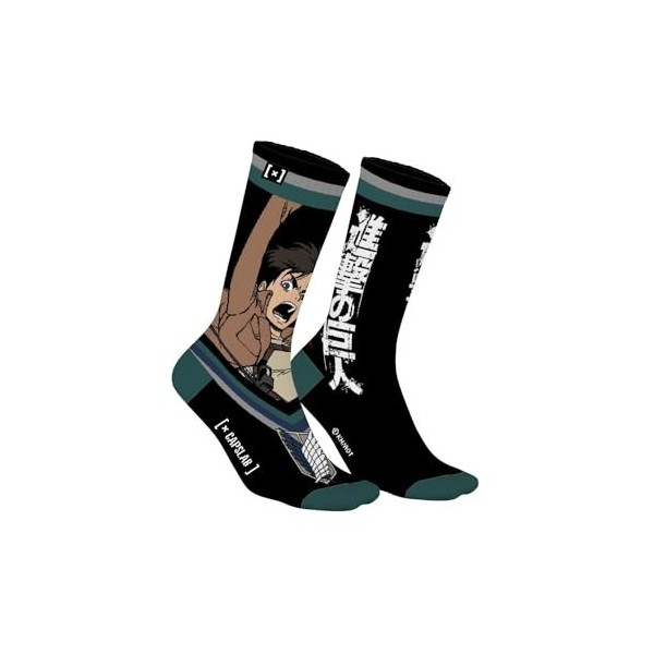 Chaussette Homme Attaque des Titans Coton, 1 Paire de Chaussettes Fantaisie Homme Eren, Noir, Blanc, Gris, Vert, Taille 39/42