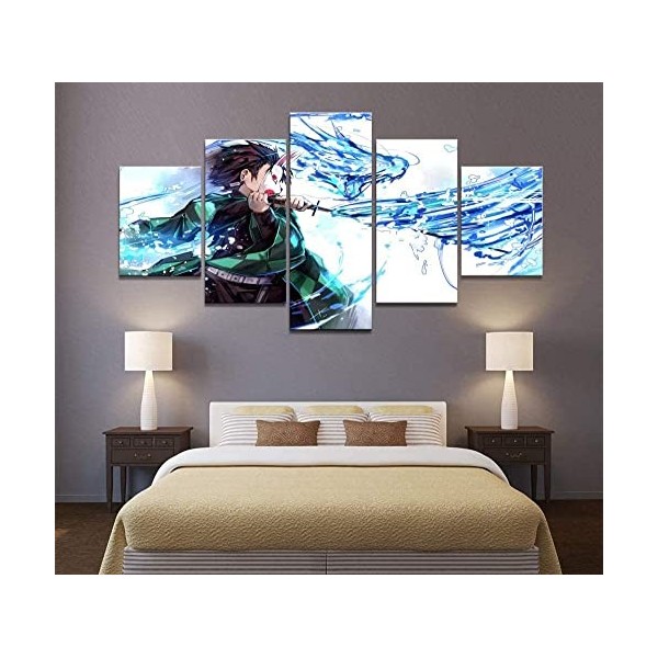 TONATO Canvas Print 5 Pannel Anime Picture Demon Slayer Kimetsu No Yaiba Affiche Aimiation Mur Art Peinture DÉCORATIVE Modern