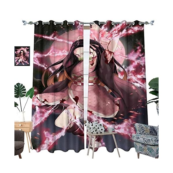 Floating Dem.on Slayer Rideau Occultant 3D,Rideaux Isolants Thermiques Imprimés,Rideaux de Chambre Décoration-Black||W280 cm 