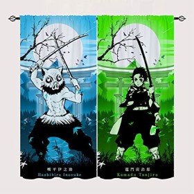 Wondi Dem.on Slayer Rideau Occultant Thermiques, Rideau Chambre Garcon, Doux Rideau Opaque 2 Panneaux-A01||W280 cm x H180 cm