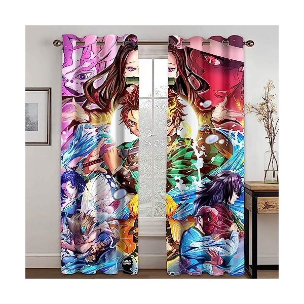 Wondi Rideaux à Oeillets avec Impression Dem.on Slayer, Rideaux Chambre Enfant, Rideau Occultant Thermiques 2 Panneaux-Multic