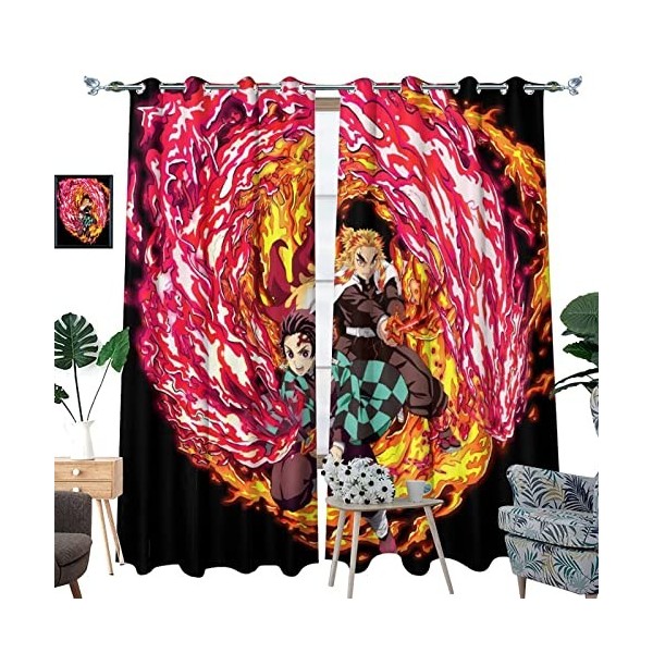 Dem.on Slayer Rideau Occultant, Rideaux Thermiques Isolants Anti Froid, Design à Oeillets Rideau Opaque 2 Panneaux-Multicolor