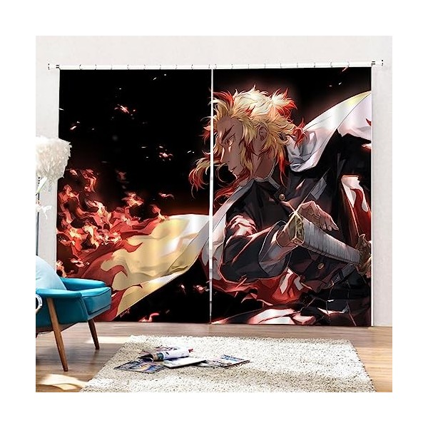 Rideau Occultant, Dem.on Slayer Anime Rideau, Anti Froid Rideau Occultant Thermique pour Chambre Salon, 2 Panneaux-Multicolor