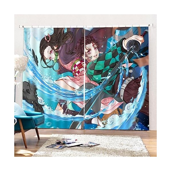 Rideau Occultant, Dem.on Slayer Anime Rideau, Anti Froid Rideau Occultant Thermique pour Chambre Salon, 2 Panneaux-Multicolor