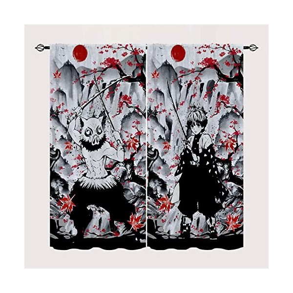 Wondi Dem.on Slayer Enfants Rideaux, Rideau Chambre Enfant, Impression 3D Rideaux Occultants Isolant Thermique 2 Panneaux-A06