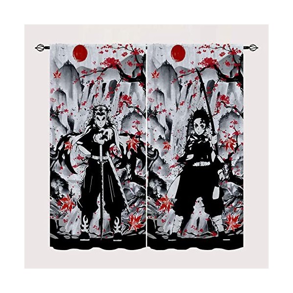 Wondi Dem.on Slayer Enfants Rideaux, Rideau Chambre Enfant, Impression 3D Rideaux Occultants Isolant Thermique 2 Panneaux-A06