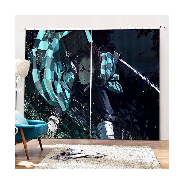 Rideau Occultant Thermiques Chambre, Dem.on Slayer Anime Rideaux, Anti Froid Rideau pour Chambre Moderne, 2 Panneaux-Multicol