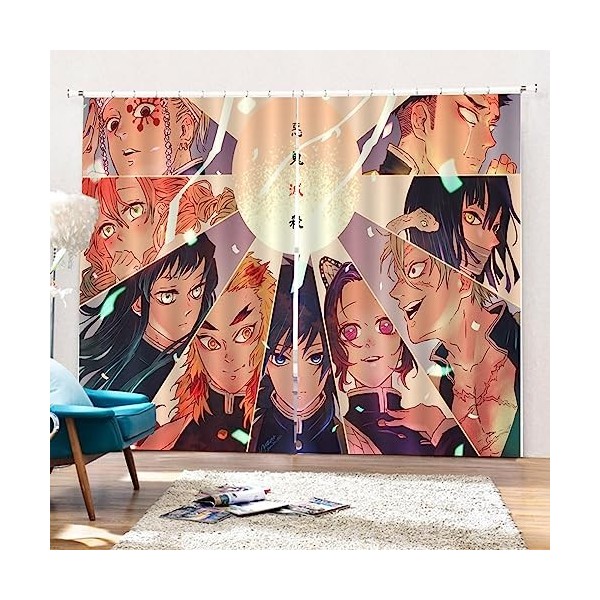 Rideau Occultant Thermiques Chambre, Dem.on Slayer Anime Rideaux, Anti Froid Rideau pour Chambre Moderne, 2 Panneaux-Multicol