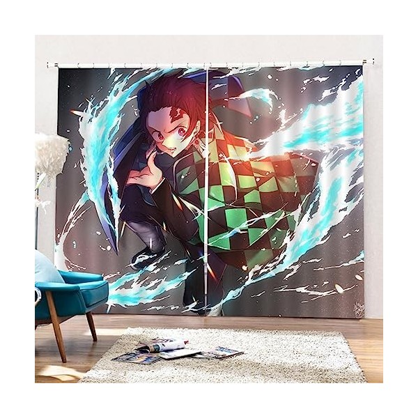 Rideau Occultant Thermiques Chambre, Dem.on Slayer Anime Rideaux, Anti Froid Rideau pour Chambre Moderne, 2 Panneaux-Multicol